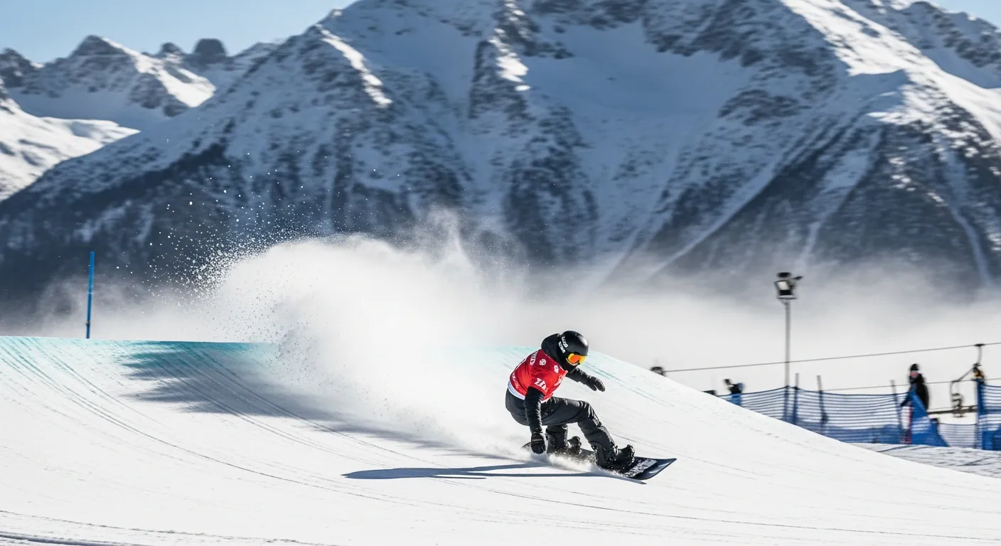 Yuka Fujimori i snowboardutstyr i vinterbakke